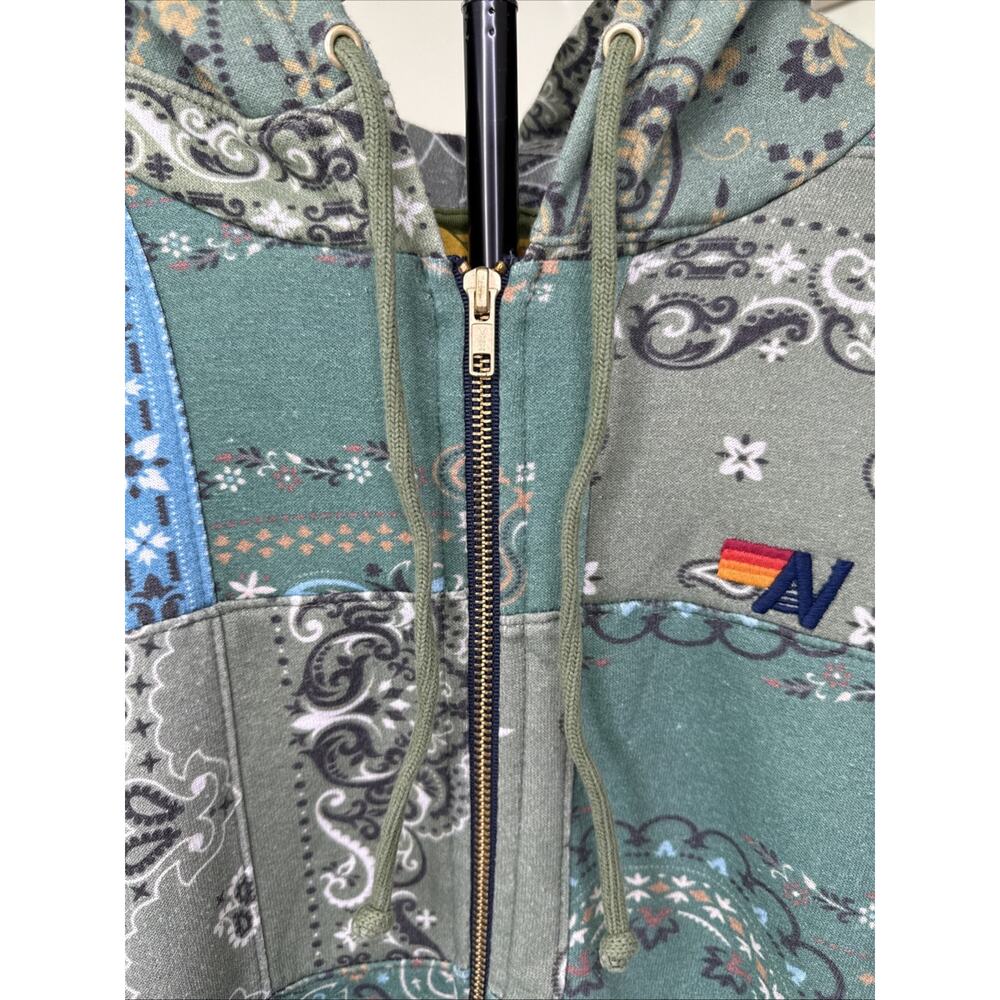 AVIATOR NATION-BANDANA QUILTED Relaxed ZIip Hoodie-Blue-Unisex Medium-Washed 1 x - Picture 6 of 14